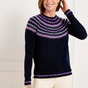 NWT Talbots navy blue purple fair isle nordic raglan sleeve sweater woman's XLP